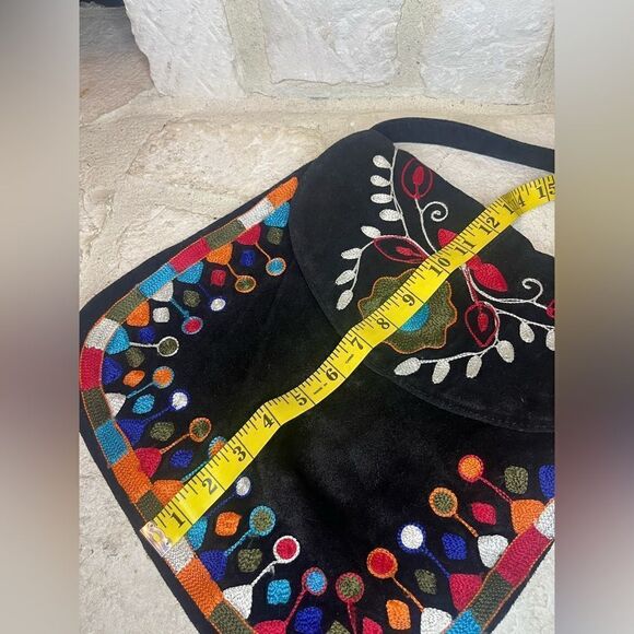 Embroidered (colorful) Bohemian hobo crossbody leather bag - Picture 7 of 8